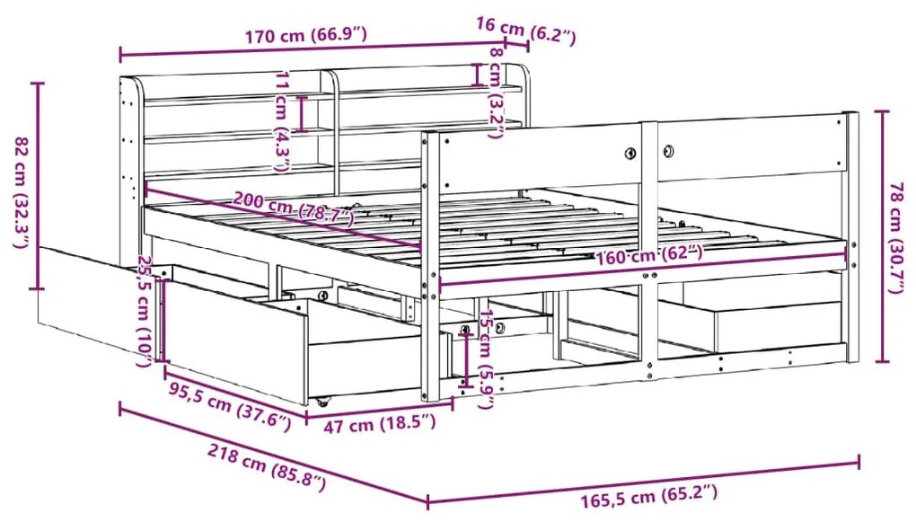 Σκελετός Κρεβ. Χωρίς Στρώμα Καφέ Κεριού 160x200 εκ Μασίφ Πεύκο - Καφέ