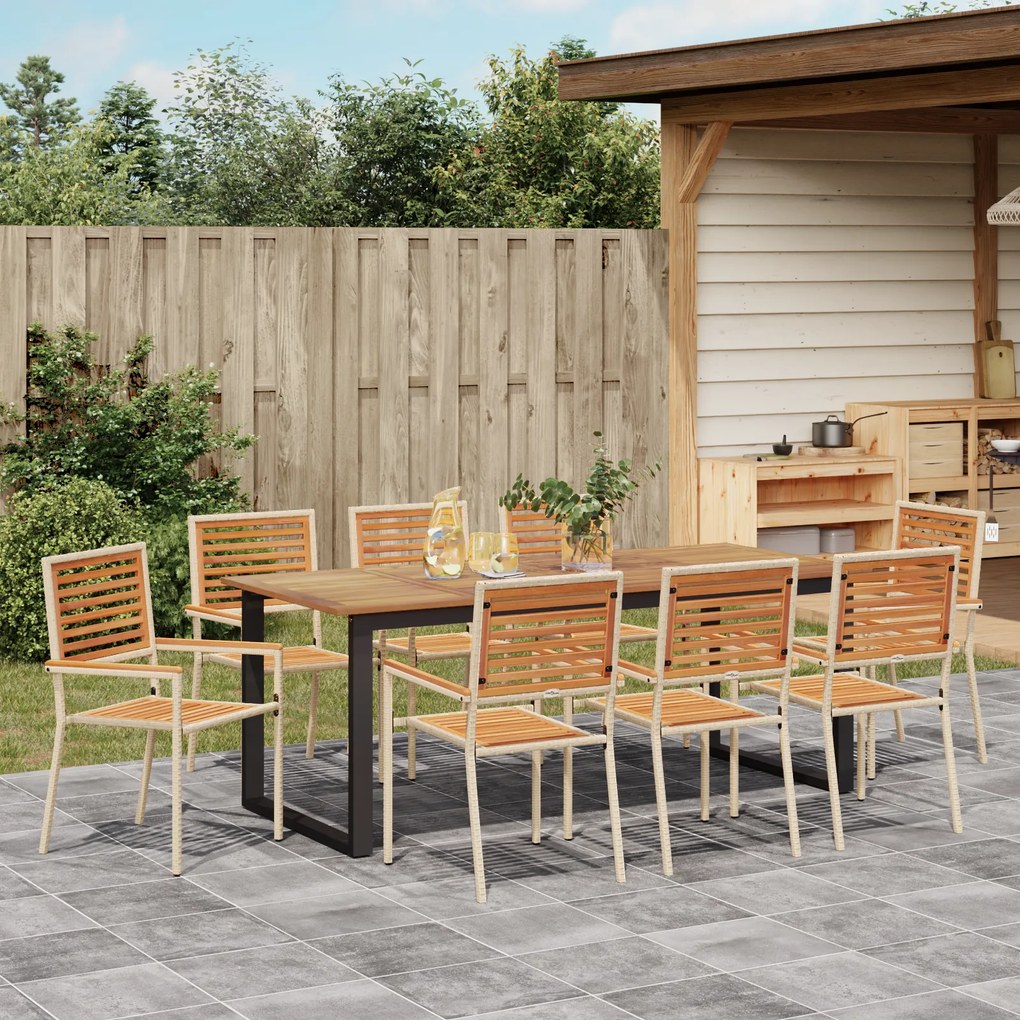 vidaXL Σετ Καθιστικού Κήπου 9 pcs Μπεζ 200 x 90 x 75 cm Μέταλλο & Ξύλο