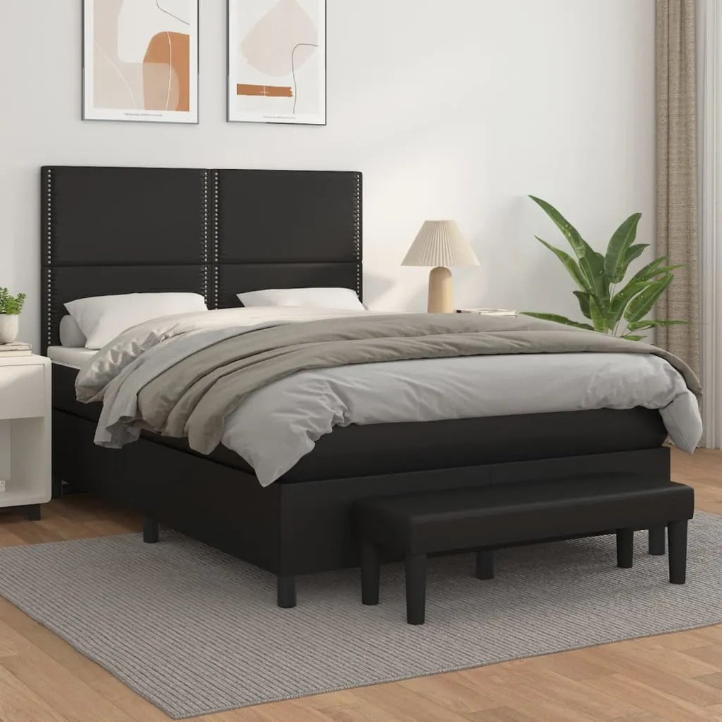 vidaXL Κρεβάτι Boxspring με Στρώμα Μαύρο 140x190εκ.από Συνθετικό Δέρμα