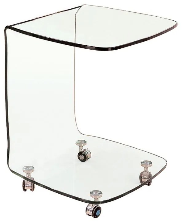 WOODWELL ΕΜ726,1GLASSER Trolley Τραπεζάκι Βοηθητικό, Διάφανο Γυαλί 10mm 45x45x60cm ΕΜ726,1