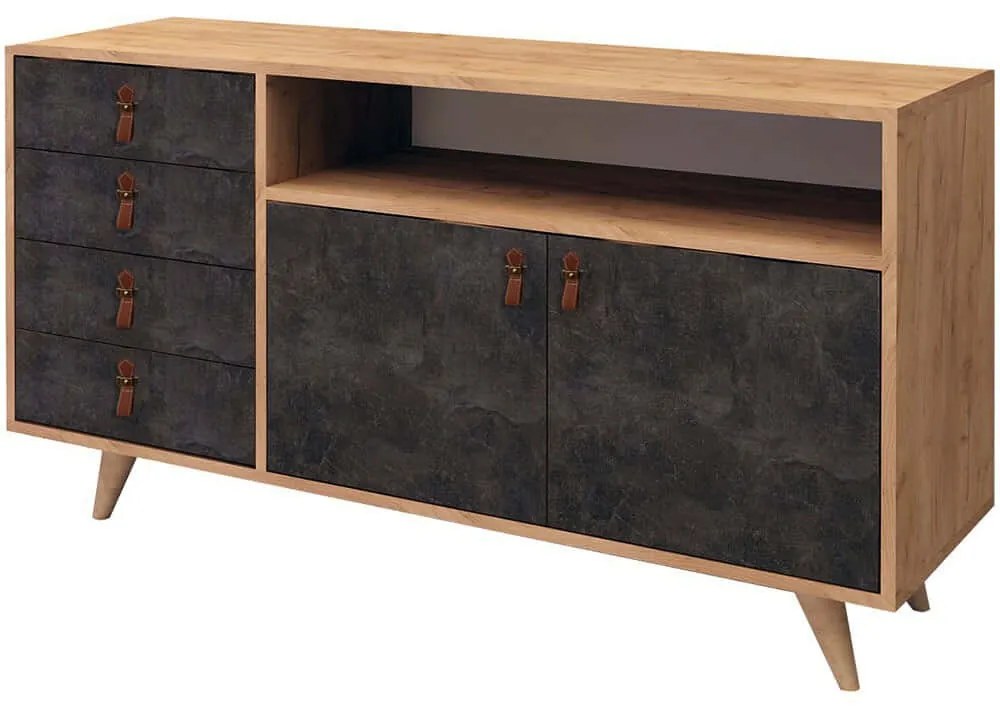 Μπουφές Pagina 811MDD3412 140x40x86cm Oak-Dark Grey Μοριοσανίδα,Ξύλο