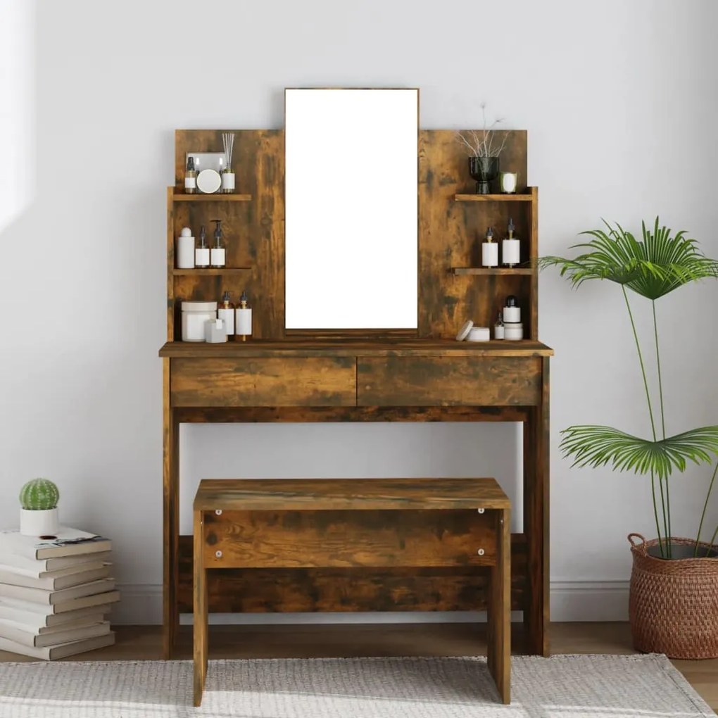 vidaXL Μπουντουάρ με Καθρέφτη Καπνιστή Δρυς 96x40x142 εκ.