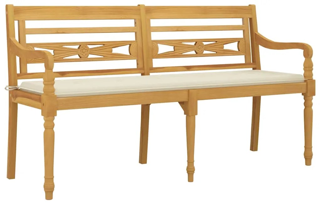 vidaXL Παγκάκι Batavia 150 εκ. από Μασίφ Ξύλο Teak με Κρεμ Μαξιλάρι
