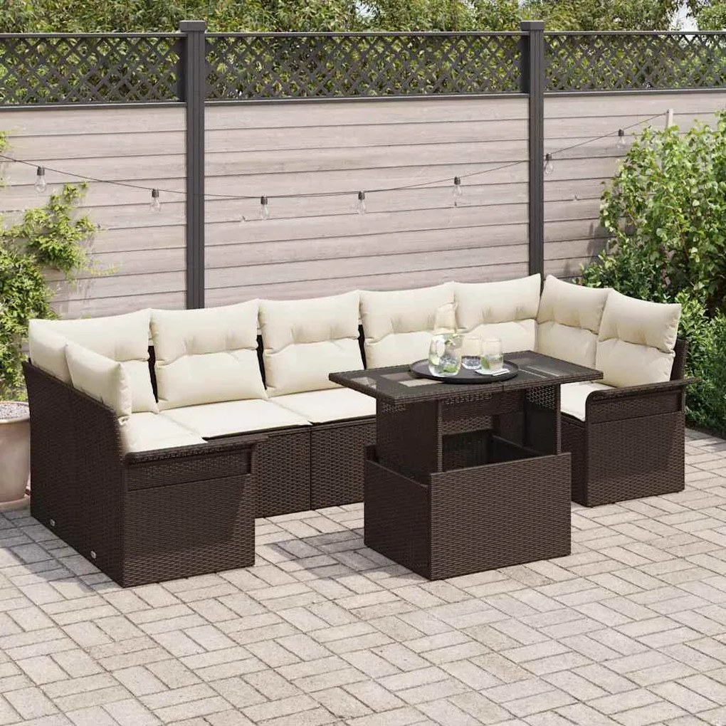 vidaXL Σετ Καναπέ Κήπου με μαξιλάρι 8 pcs Καφέ Πολυ ράταν