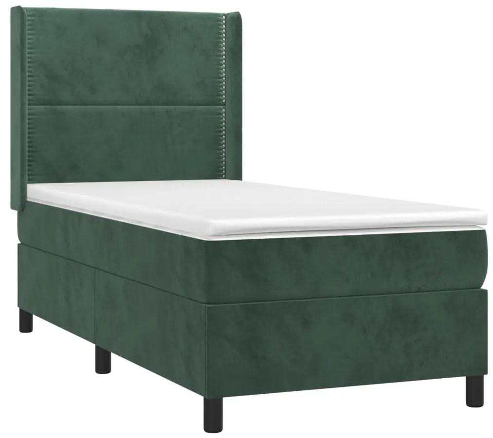 vidaXL Κρεβάτι Boxspring με Στρώμα Σκούρο Πράσινο 100x200εκ. Βελούδινο