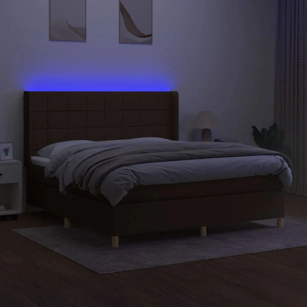 vidaXL Κρεβάτι Boxspring με Στρώμα & LED Σκ.Καφέ 160x200εκ. Υφασμάτινο