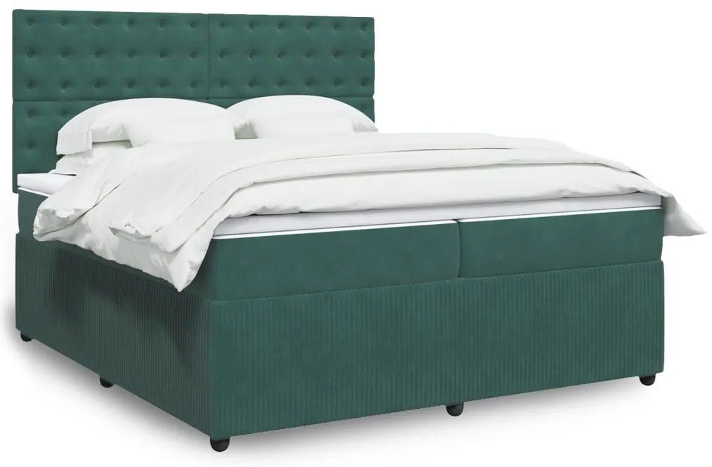 vidaXL Κρεβάτι Boxspring με Στρώμα Σκούρο Πράσινο 200x200εκ. Βελούδινο