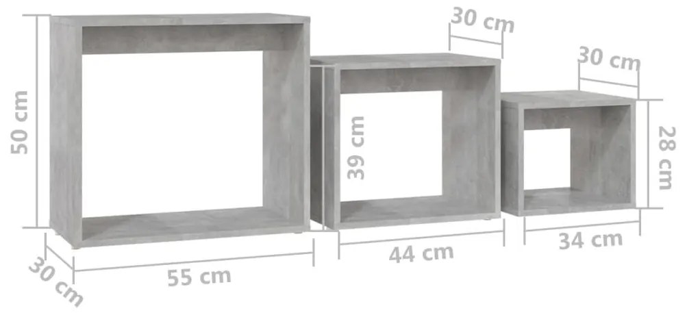 Τραπεζάκια Ζιγκόν 3 τεμ. Γκρι Σκυροδέματος από Μοριοσανίδα - Γκρι