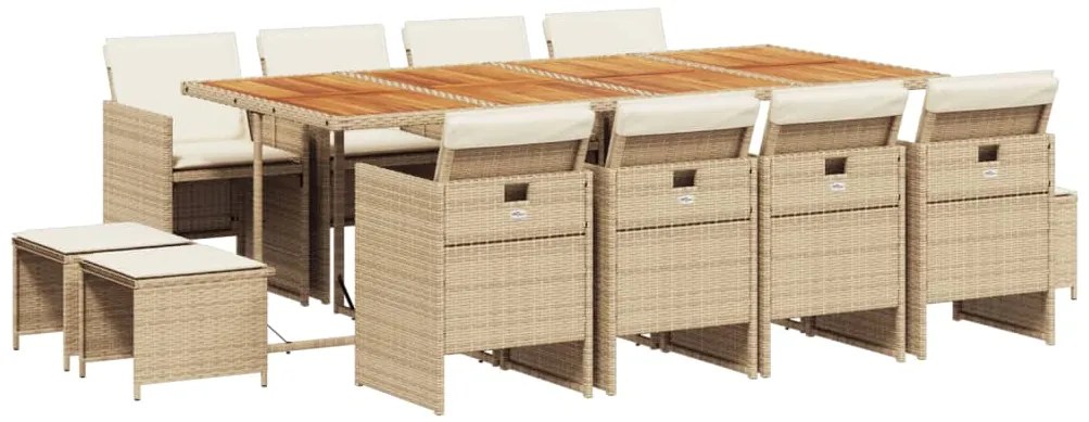 vidaXL Σετ Τραπεζαρίας Κήπου 13 τεμ. Μπεζ Συνθ. Ρατάν με Μαξιλάρια