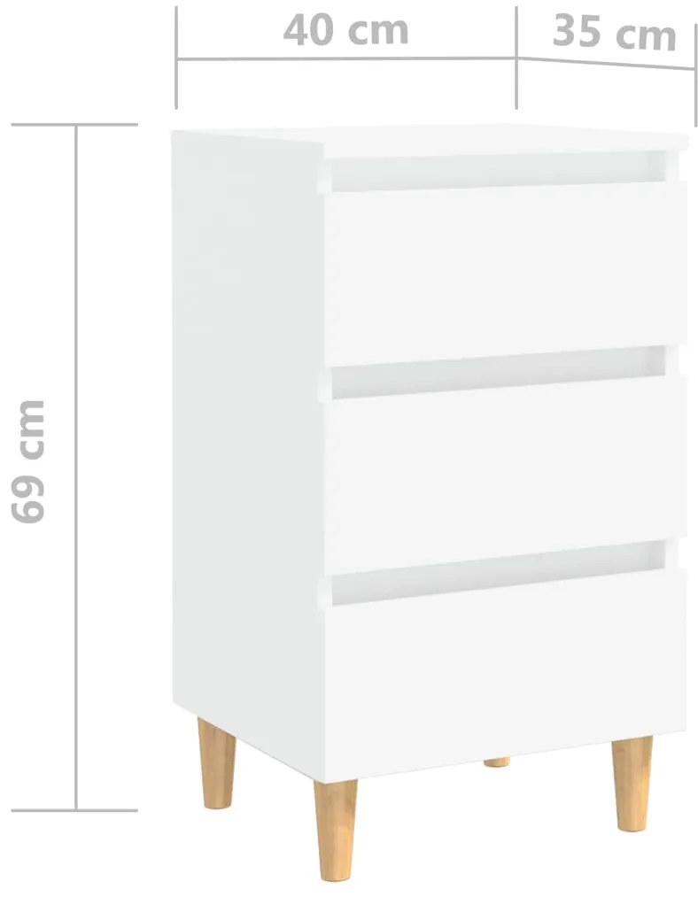 vidaXL Κομοδίνο Λευκό 40 x 35 x 69 εκ. με Μασίφ Ξύλινα Πόδια