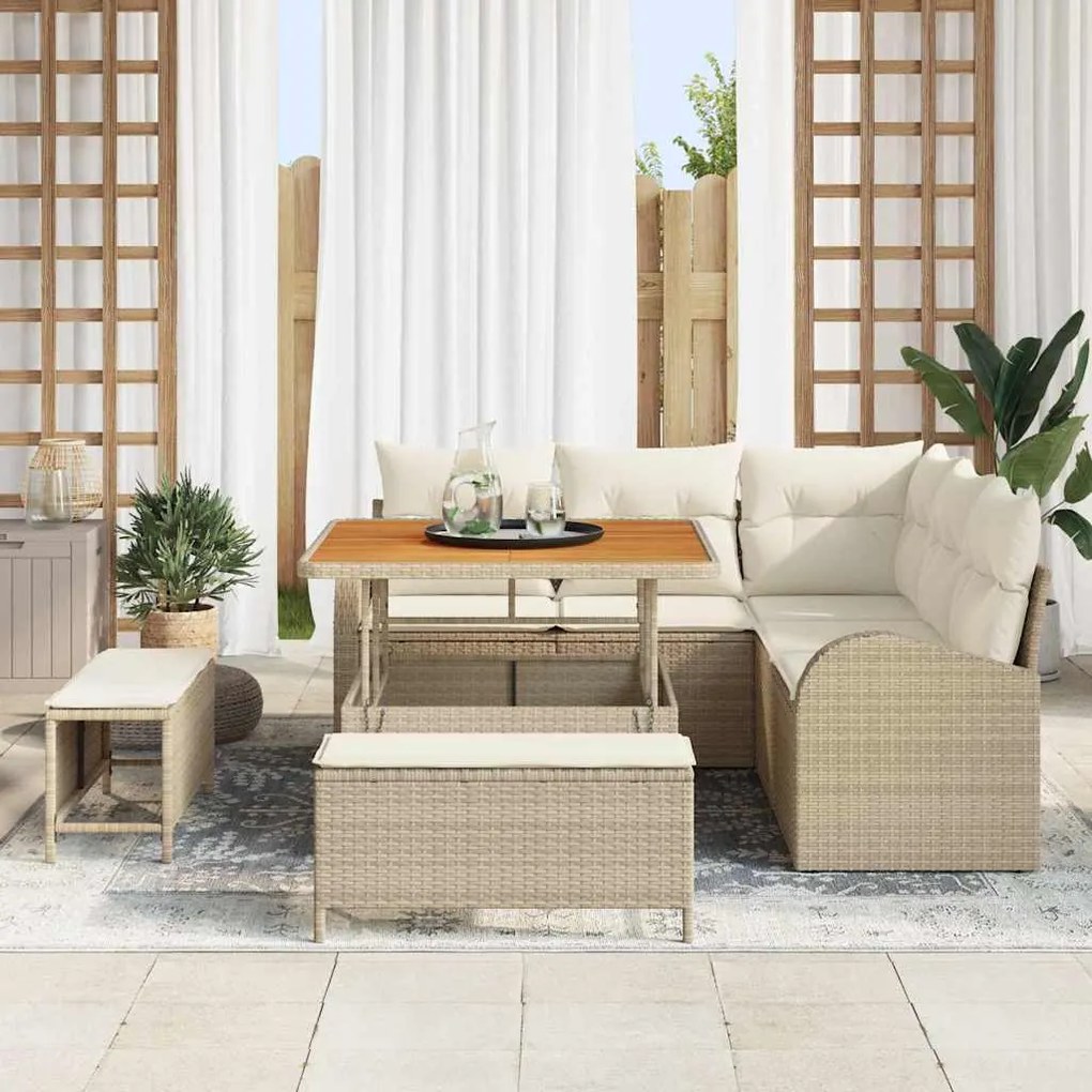 vidaXL Σετ Καναπέ Κήπου με μαξιλάρι 8 pcs Μπεζ Πολυ ράταν