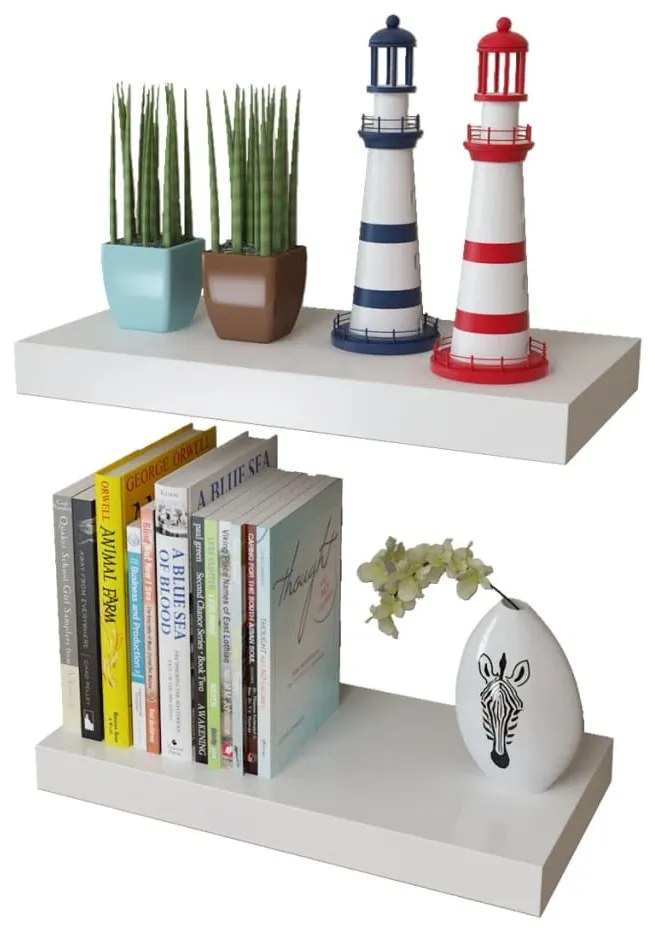 Ράφια Τοίχου για Βιβλία/DVD 2 Τεμάχια Άσπρα από MDF