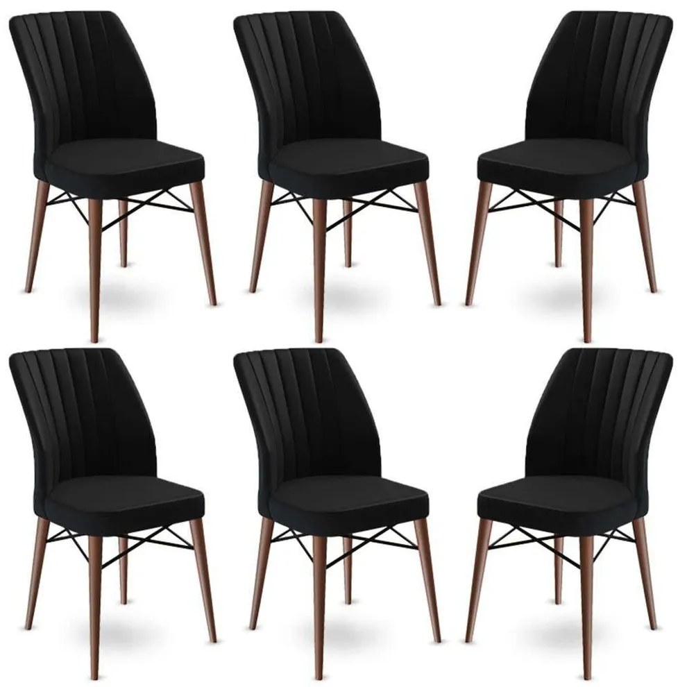 Καρέκλα Flex Babyface (Σετ 6Τμχ) 240CHR1450 45x42x93cm Black-Brown Μέταλλο,Ύφασμα