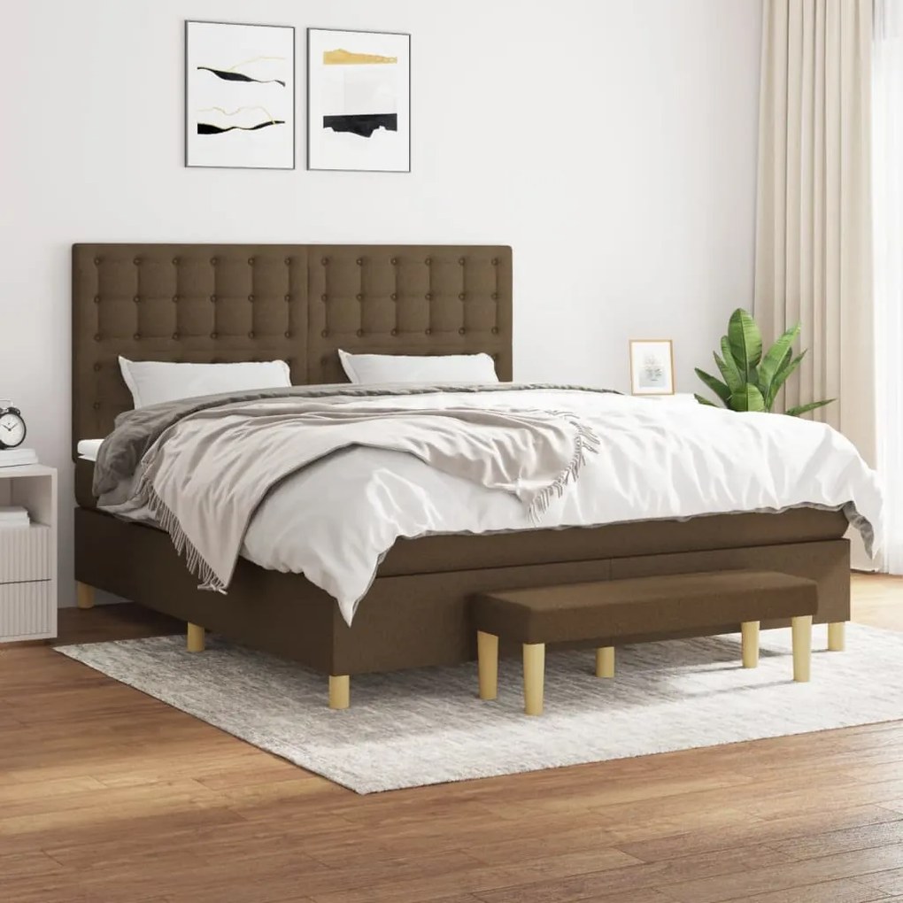 Κρεβάτι Boxspring με Στρώμα Σκούρο Καφέ 180x200 εκ Υφασμάτινο