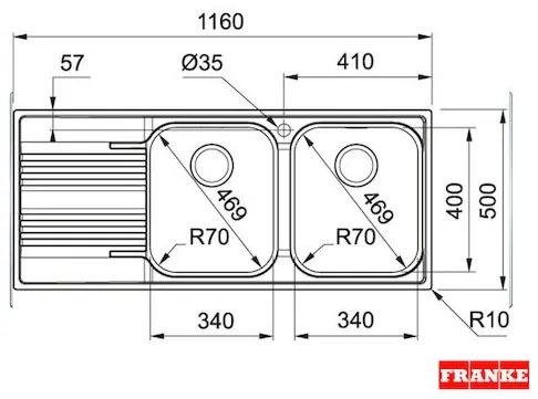 Franke Smart SRX 621 ΡΔ Αριστερός Ένθετος Νεροχύτης Inox Σατινέ Μ116xΠ50cm Ασημί - 058-100stk