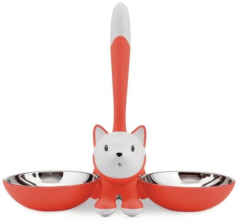 Δοχείο Φαγητού Γάτας 2 Θέσεων Tigrito AMMI09 RO 32x16x28cm Silver-Red Alessi