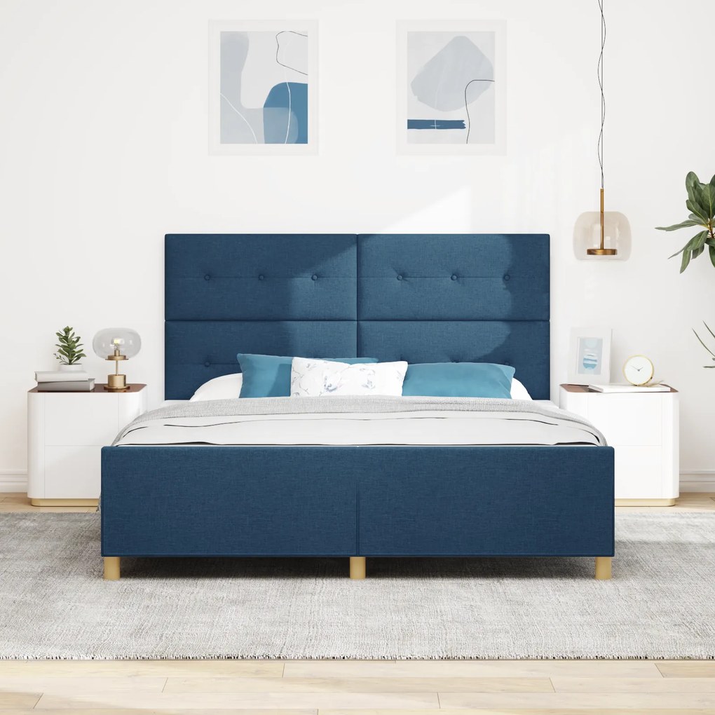 vidaXL Σκελετός Κρεβατιού με κεφαλάρι Μπλε 180 x 200 cm ύφασμα