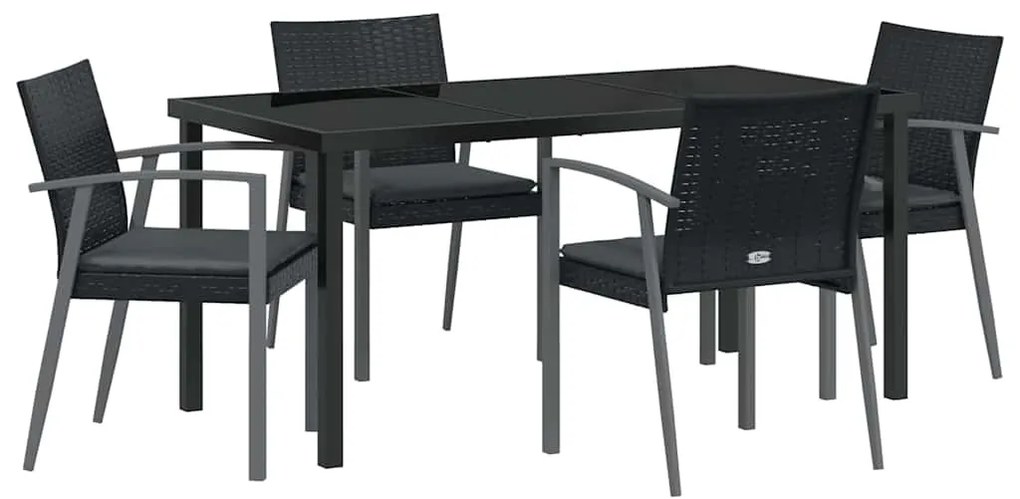 vidaXL Σέτ φαγητού για κήπο 5 pcs Μαύρο Πολυ ράταν