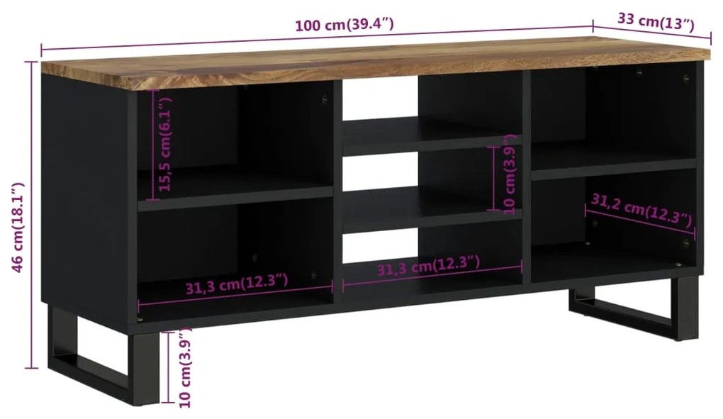 Έπιπλο Τηλεόρασης 100x33x46 εκ. Μασίφ Ξύλο Μάνγκο &amp; Επεξ. Ξύλο - Καφέ