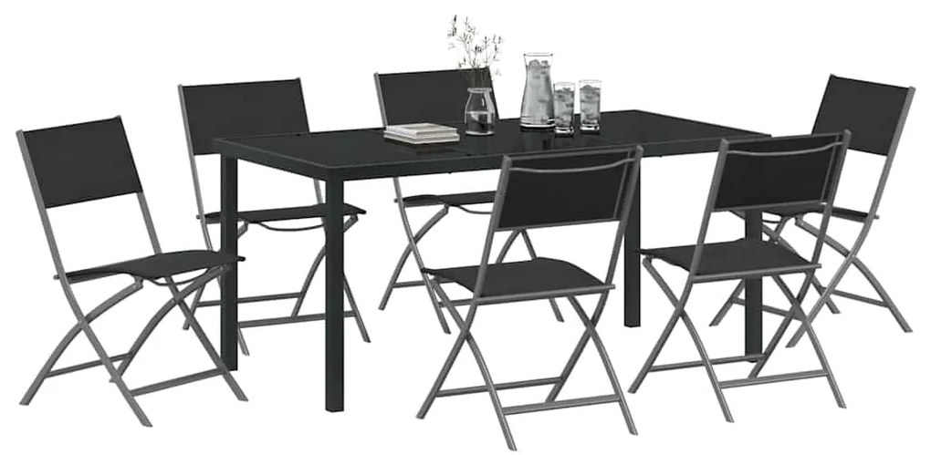 vidaXL Σέτ φαγητού για κήπο 7 pcs Μαύρο Textilene και ατσάλι