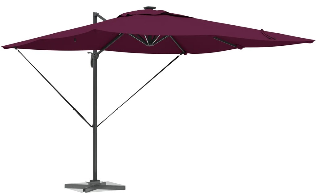 vidaXL Cantilever Roma Παράσολα με LED σε Μπορντό, 286 x 285 x 270 cm, Αλουμίνιο.