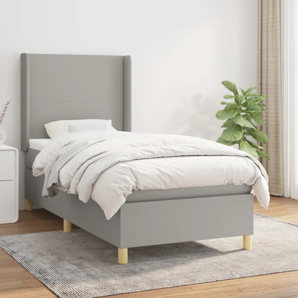 Κρεβάτι Boxspring με Στρώμα Ανοιχτό Γκρι 100x200 εκ. Υφασμάτινο - Γκρι