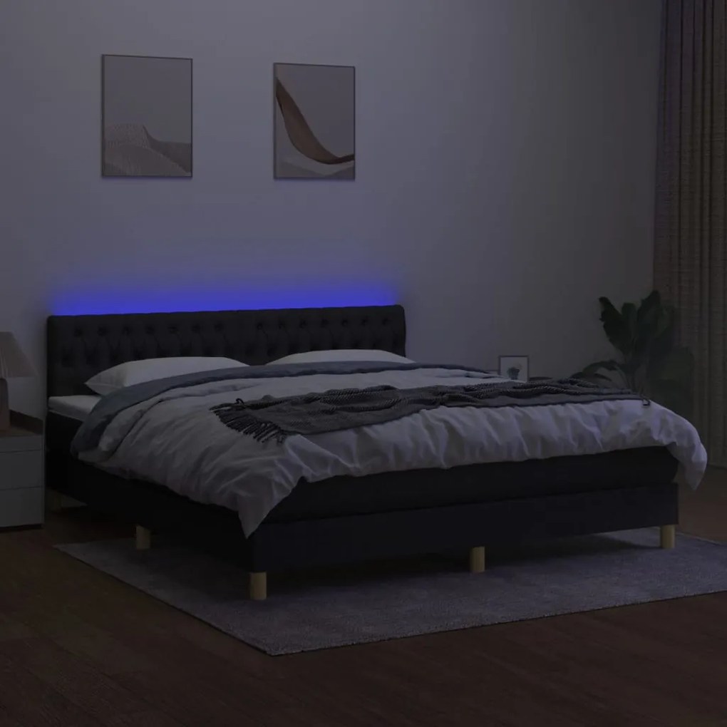 ΚΡΕΒΑΤΙ BOXSPRING ΜΕ ΣΤΡΩΜΑ &amp; LED ΜΑΥΡΟ 180X200 ΕΚ. ΥΦΑΣΜΑΤΙΝΟ 3133975