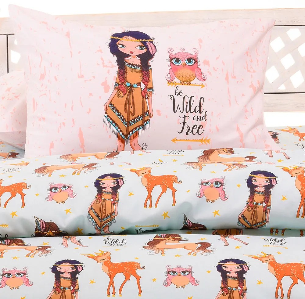 Ζεύγος Μαξιλαροθήκες (50x70) Melinen Kids Line Indian Girl Light Blue