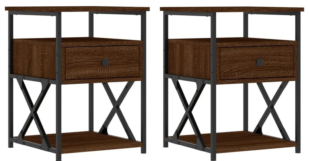 vidaXL Κομοδίνα 2 τεμ. Καφέ Δρυς 40x42x55 εκ. από Επεξεργασμένο Ξύλο