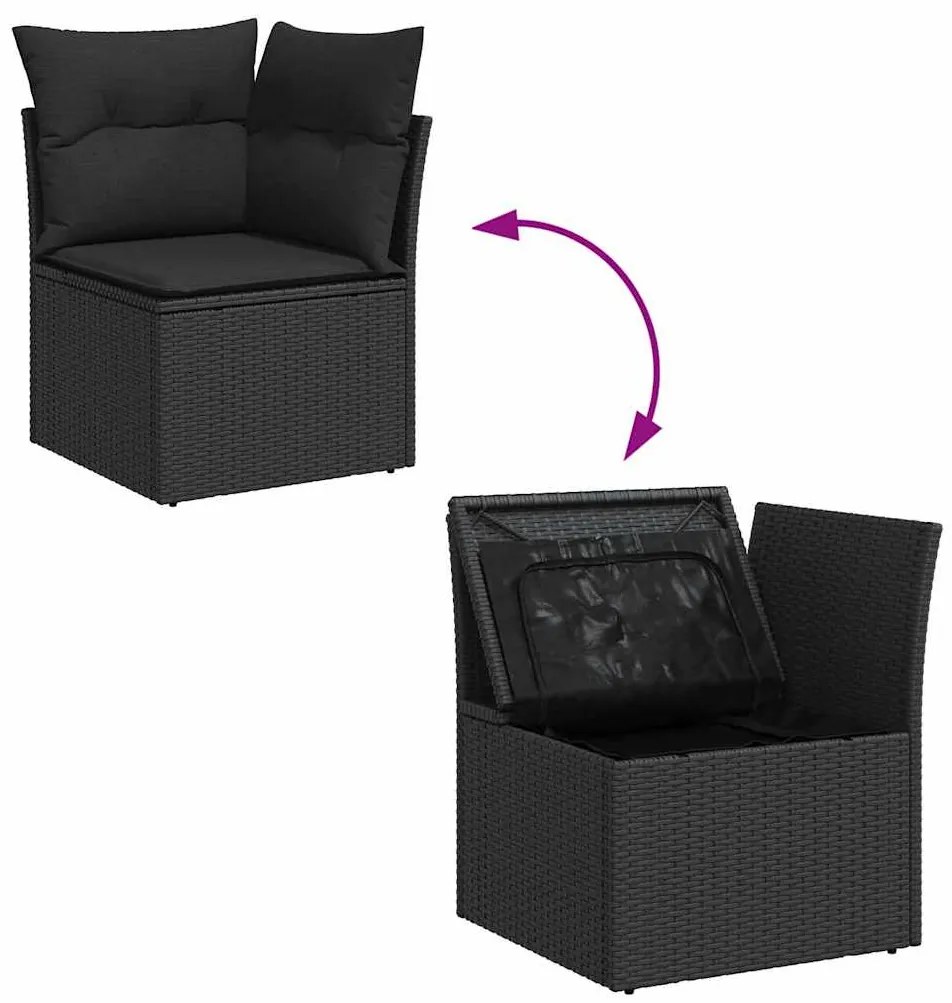 vidaXL Σετ Καναπέ Κήπου με μαξιλάρι 7 pcs Μαύρο Πολυ ράταν