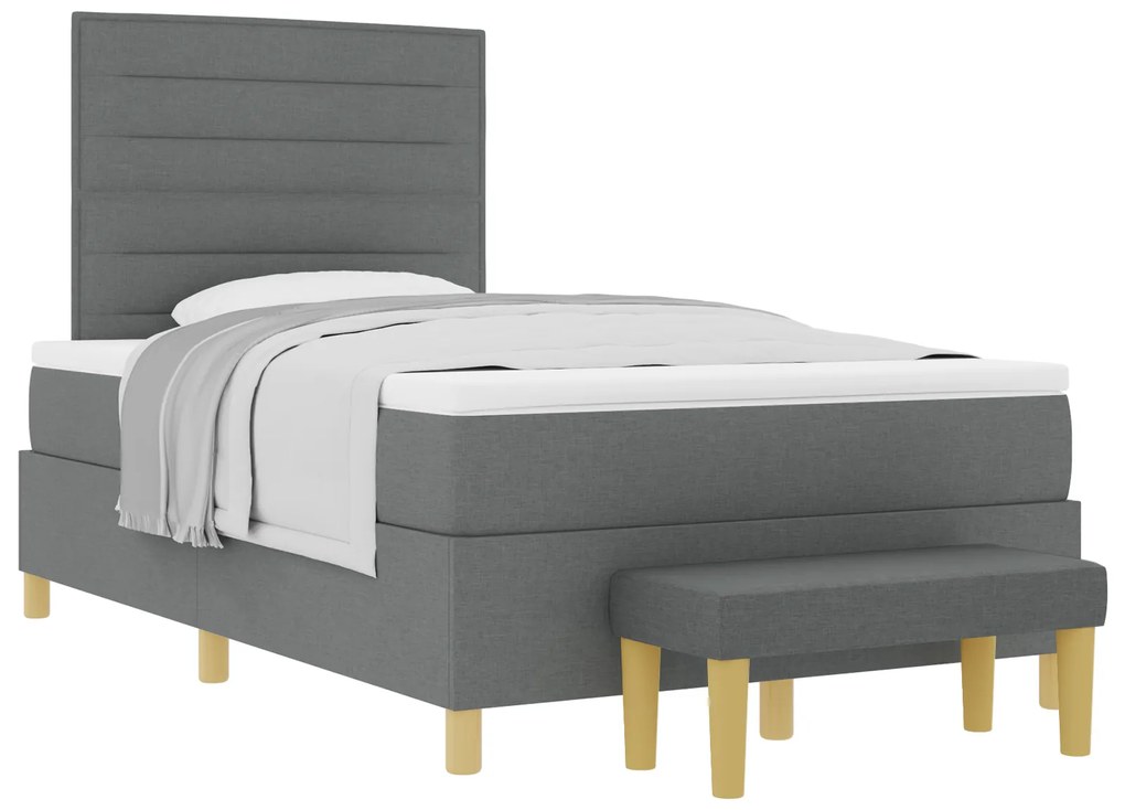 vidaXL Κρεβάτι Box Spring με Στρώμα & Πάγκο Σκούρο Γκρι 120x190 εκ Ύφασμα