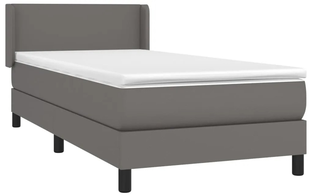 Κρεβάτι Boxspring με Στρώμα Γκρι 90x200 εκ. από Συνθετικό Δέρμα - Γκρι