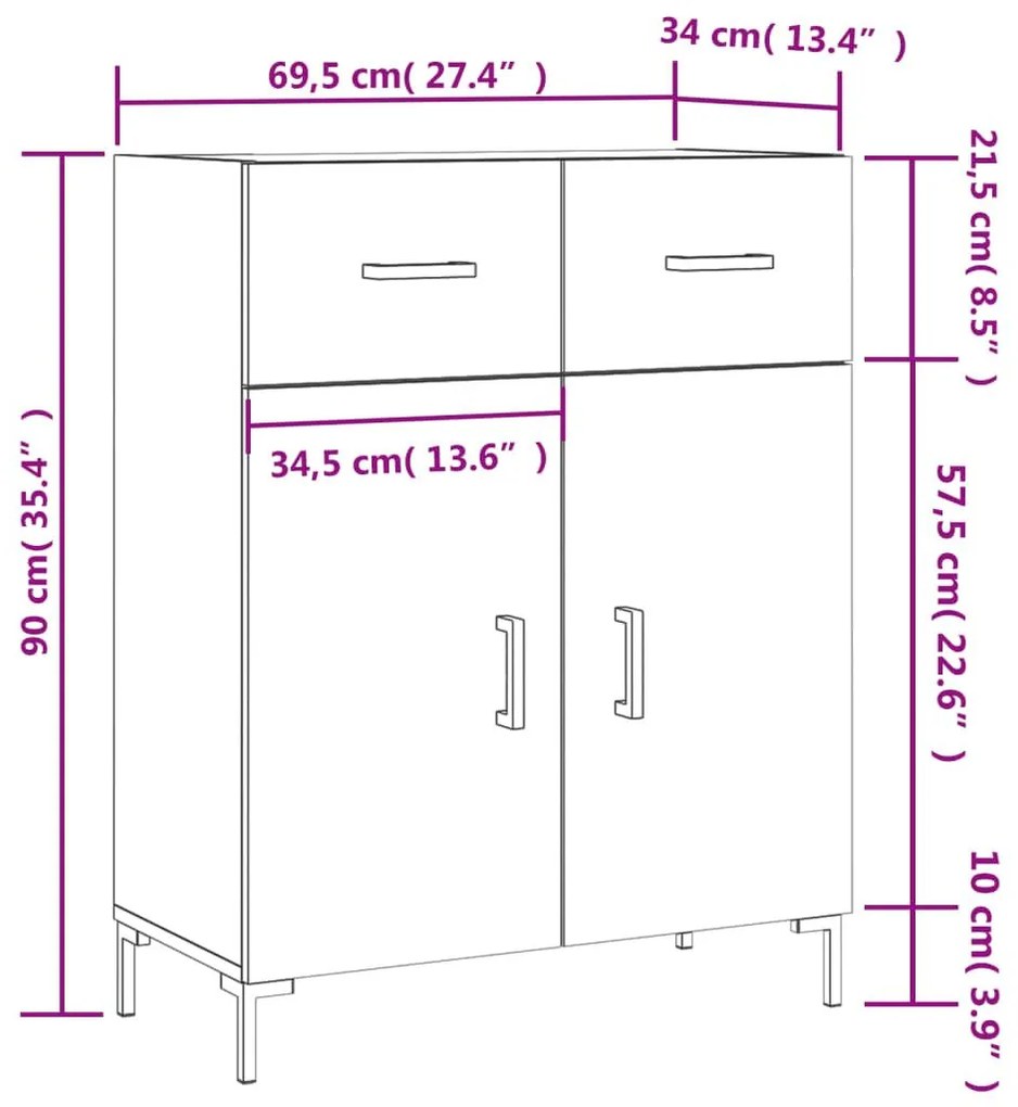 Ντουλάπι Καφέ Δρυς 69,5 x 34 x 90 εκ. Επεξεργασμένο Ξύλο - Καφέ