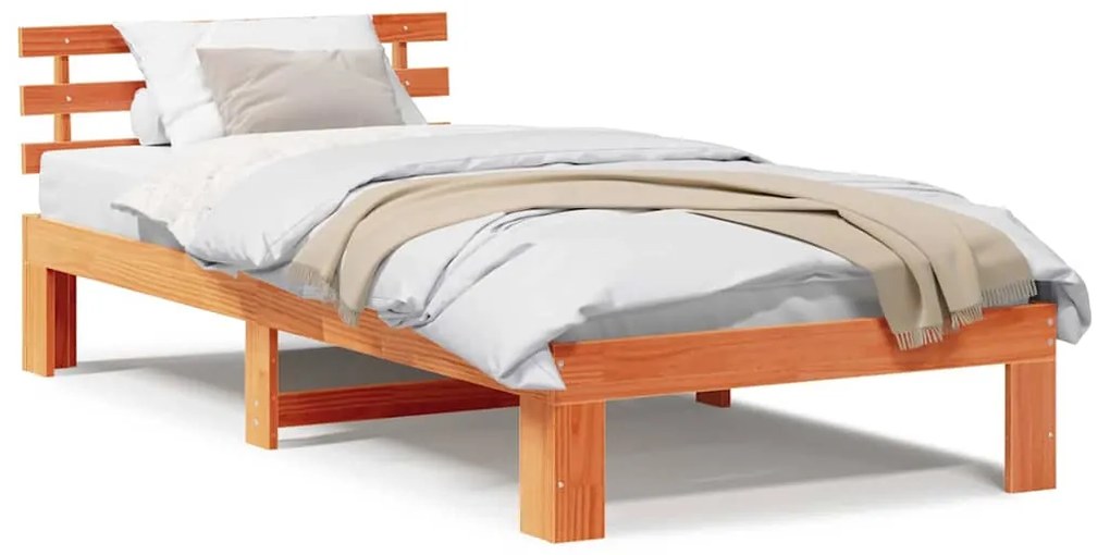vidaXL Σκελετός Κρεβατιού Καφέ 90 x 200 cm Μασίφ ξύλο πεύκου