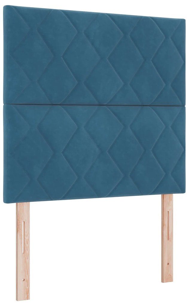 vidaXL Κρεβάτι Box Spring με Στρώμα & LED Σκούρο Μπλε 90x200 εκ Βελούδο