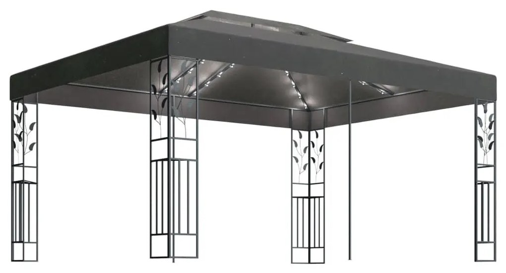 Κιόσκι με Διπλή Οροφή και Φωτάκια LED Ανθρακί 3 x 4 μ. 3070299