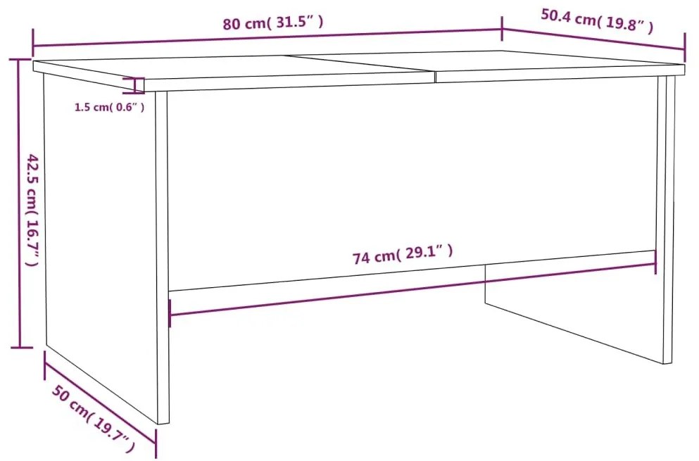 Τραπεζάκι Σαλονιού Γκρι Sonoma80x50x42,5 εκ.Επεξεργασμένο Ξύλο - Γκρι