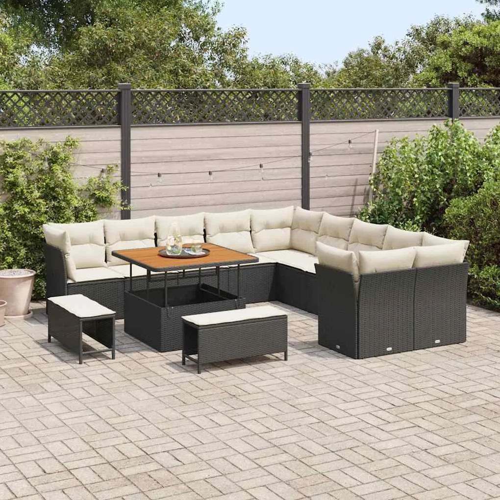 vidaXL Σετ Καναπέ Κήπου 13 pcs Μαύρο και κρεμ 100 x 100 x 71 cm