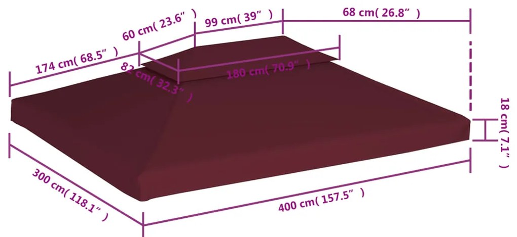 vidaXL Κάλυμμα για Κιόσκι 2 Επιπέδων Μπορντό 4 x 3 μ. 310 γρ./μ²
