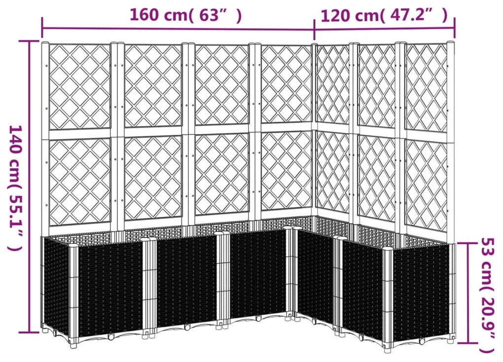 Ζαρντινιέρα Κήπου με Καφασωτό Μπλε Γκρι 160x120x140 εκ. από PP 367876