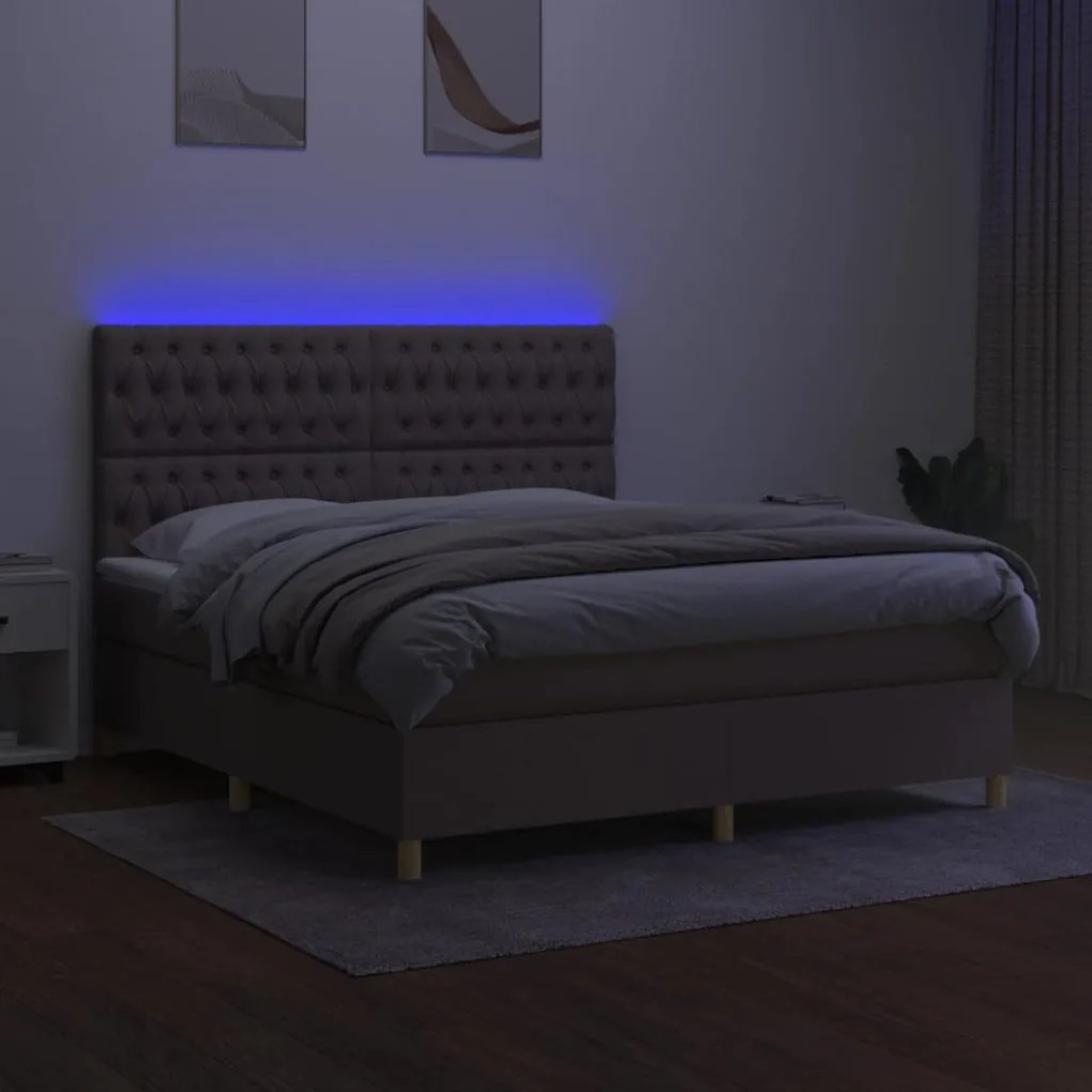 Κρεβάτι Boxspring με Στρώμα &amp; LED Taupe 180x200 εκ. Υφασμάτινο - Μπεζ-Γκρι