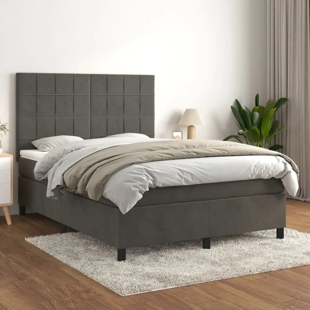 ΚΡΕΒΑΤΙ BOXSPRING ΜΕ ΣΤΡΩΜΑ ΣΚΟΥΡΟ ΓΚΡΙ 140X190 ΕΚ. ΒΕΛΟΥΔΙΝΟ 3143020