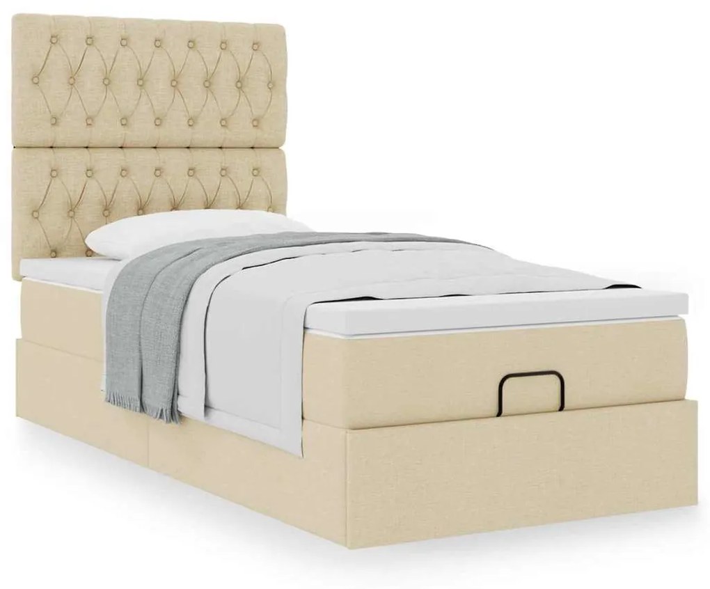 Οθωμανικό κρεβάτι με στρώμα Cream 100x200cm ύφασμα 3313221