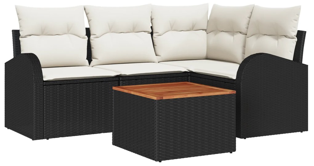 vidaXL Σετ Καναπέ Κήπου 5 pcs Μαύρος, λευκός Μεγάλο Ρατάν, Ξύλο