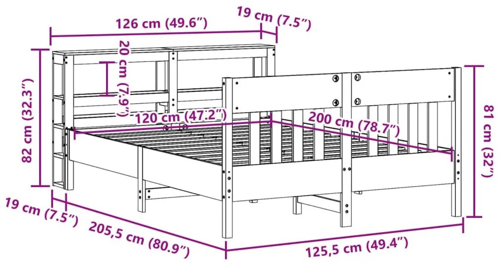 Σκελετός Κρεβατιού Χωρίς Στρώμα 120x200 εκ Μασίφ Ξύλο Πεύκου - Καφέ