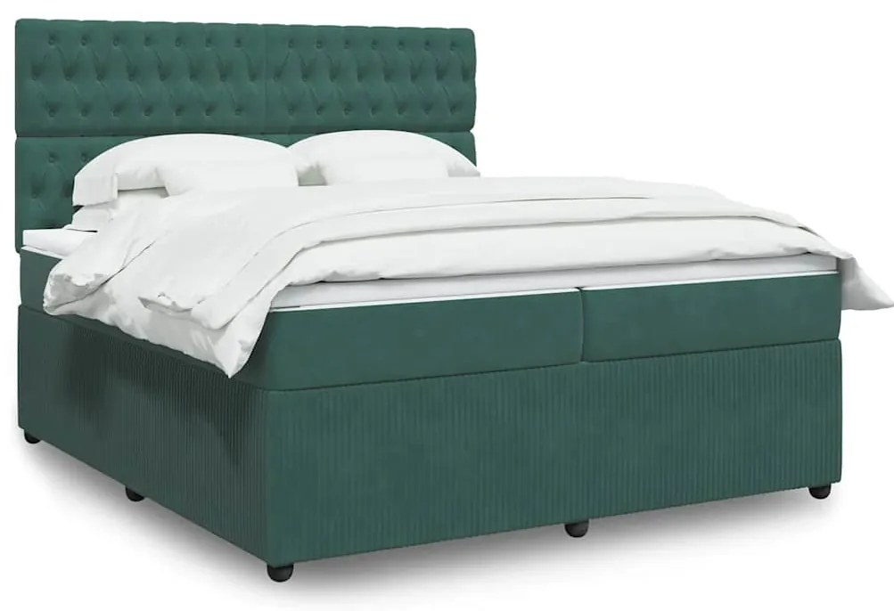vidaXL Κρεβάτι Boxspring με Στρώμα Σκούρο Πράσινο 200x200εκ. Βελούδινο
