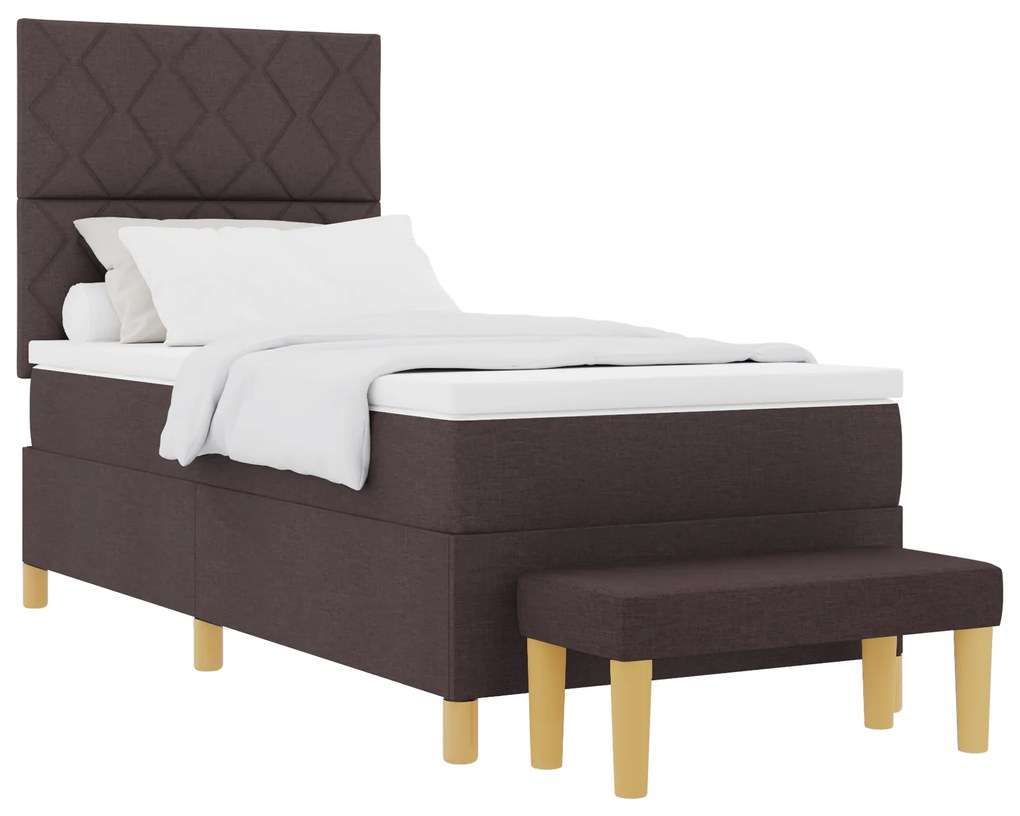 vidaXL Κρεβάτι Box Spring από με Στρώμα και Πάγκο Σκοτεινών Καφέ 90x200 εκ Υφάσματος
