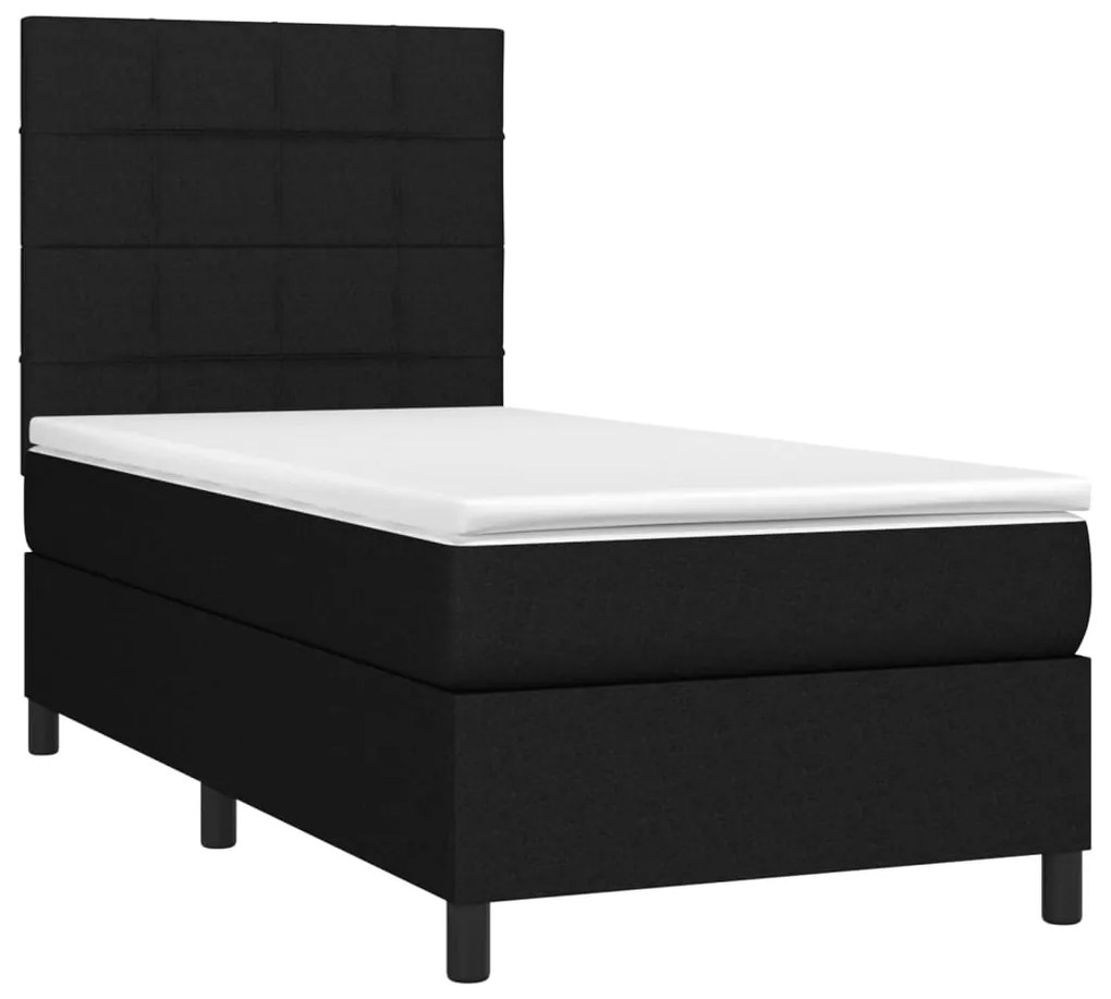 Κρεβάτι Boxspring με Στρώμα &amp; LED Μαύρο 90x190 εκ. Υφασμάτινο - Μαύρο