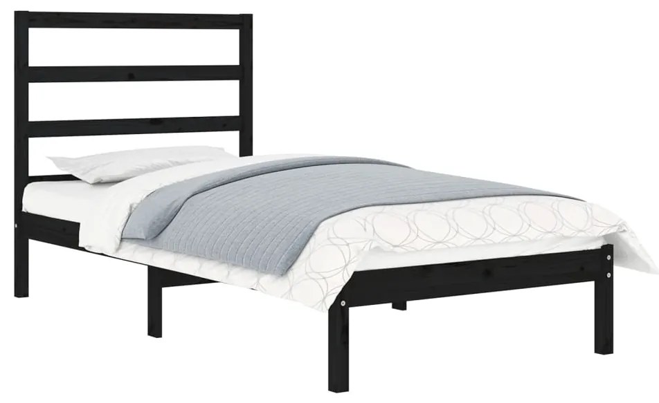 vidaXL Πλαίσιο Κρεβατιού Μαύρο 75 x 190εκ. από Μασίφ Ξύλο Small Single