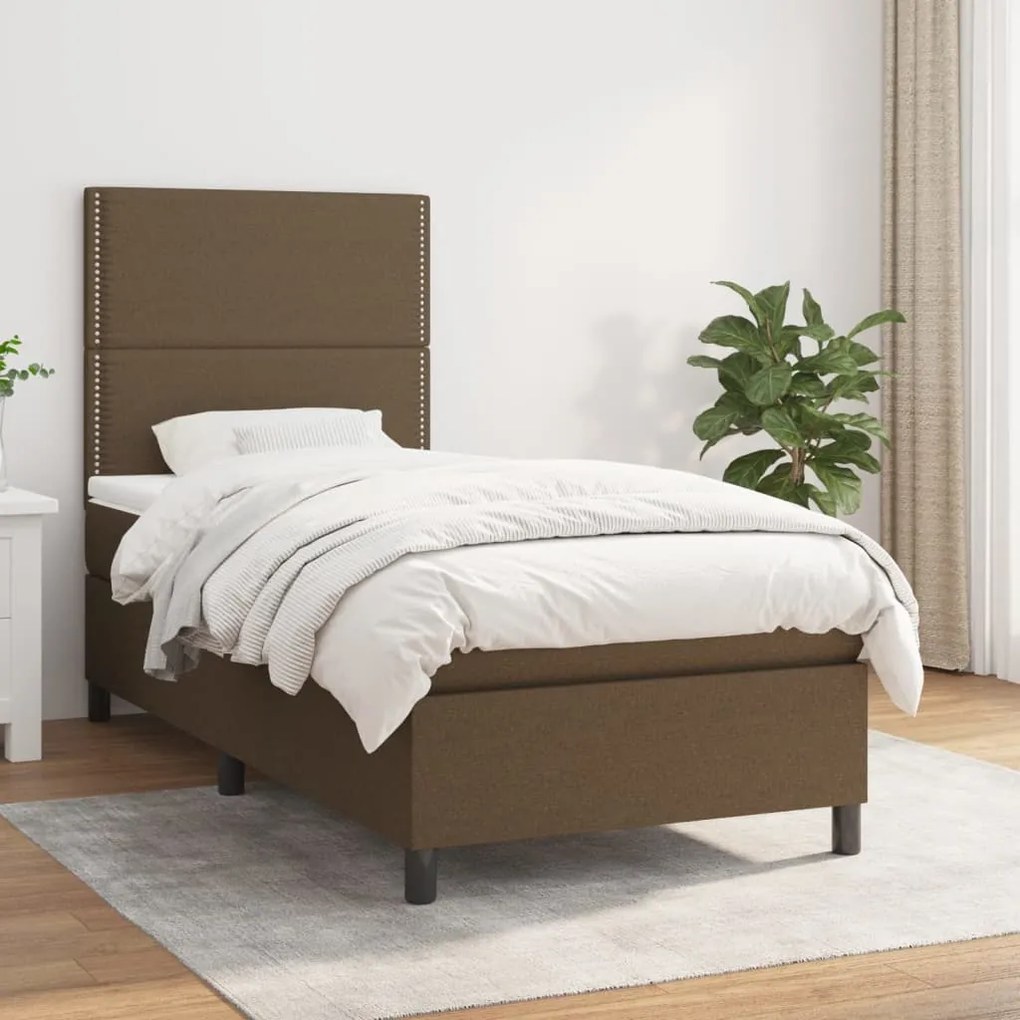 vidaXL Κρεβάτι Boxspring με Στρώμα Σκούρο Καφέ 90x200 εκ. Υφασμάτινο